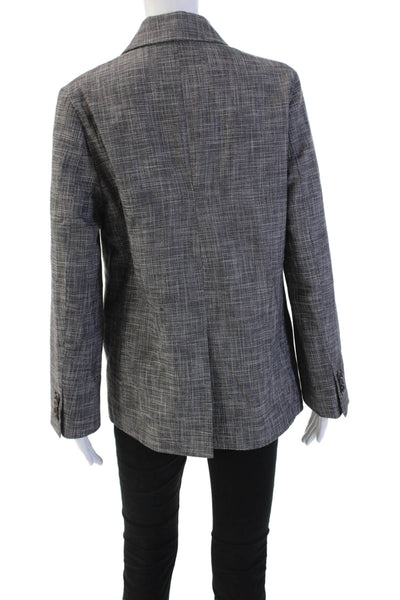 Plan C Womens Gray Check Wool Cotton Blazer Button Collared Long Sleeve Size 38