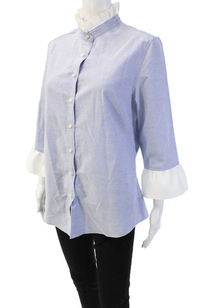 Pearly Vine Women Light Blue Mock Neck Button Up Blouse 3/4 Sleeve Size M