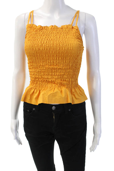 Rodebjer Women Cropped Camisole Yellow Square Neck Cotton Boho Solid Size XS