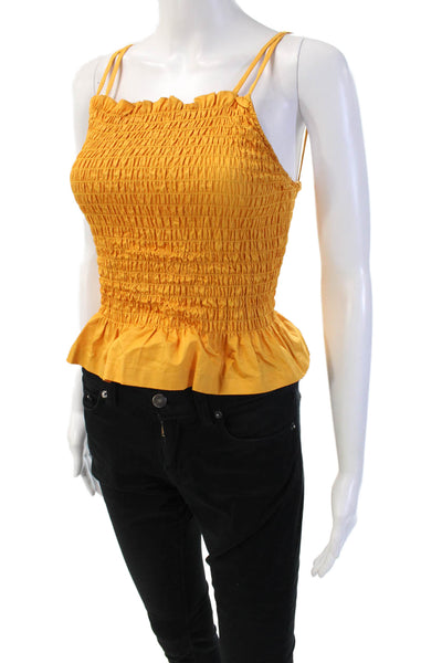 Rodebjer Women Cropped Camisole Yellow Square Neck Cotton Boho Solid Size XS
