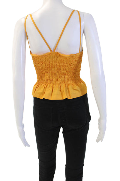 Rodebjer Women Cropped Camisole Yellow Square Neck Cotton Boho Solid Size XS