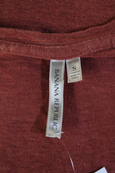 Banana Republic Women Brown V-Neck Short Sleeve Basic T-Shirt Size S