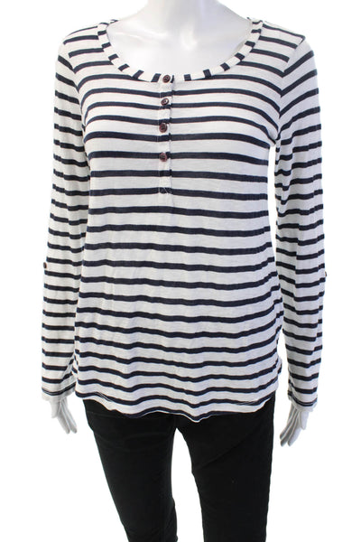 Splendid Womens Striped Long Sleeve Jersey T-Shirt White Round Neck Size S