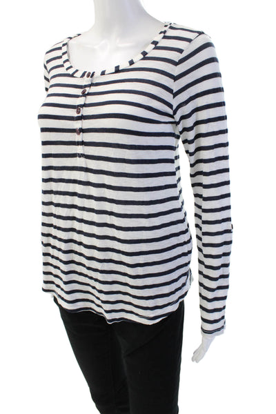 Splendid Womens Striped Long Sleeve Jersey T-Shirt White Round Neck Size S