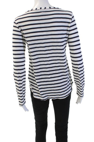 Splendid Womens Striped Long Sleeve Jersey T-Shirt White Round Neck Size S