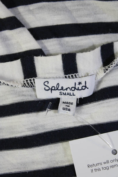 Splendid Womens Striped Long Sleeve Jersey T-Shirt White Round Neck Size S