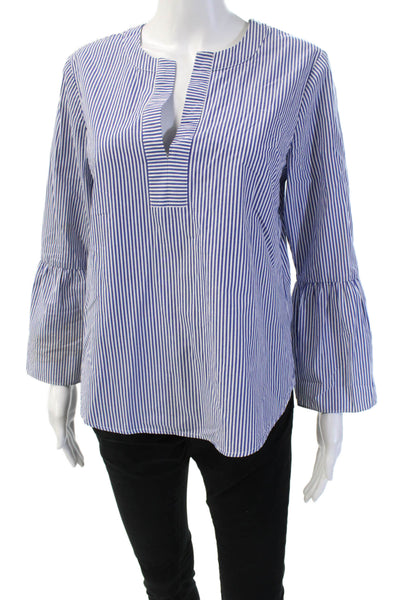 J Crew Women Tunic Blouse Blue Striped Long Sleeve 100% Cotton Size 6