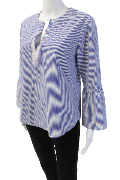 J Crew Women Tunic Blouse Blue Striped Long Sleeve 100% Cotton Size 6