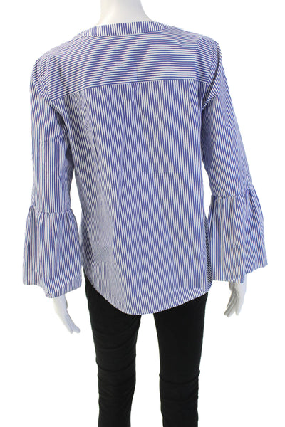 J Crew Women Tunic Blouse Blue Striped Long Sleeve 100% Cotton Size 6