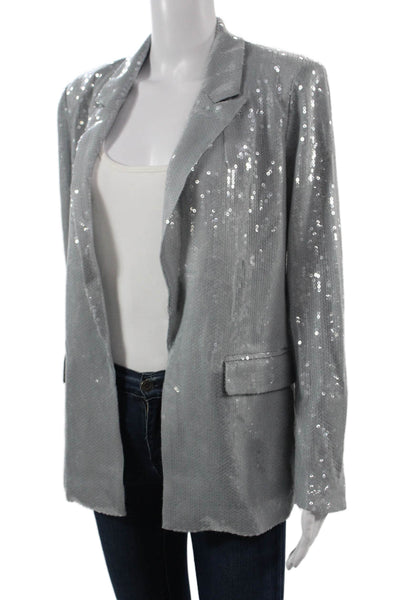Picadilly Women Gray Collared 80s Long Sleeve Blazer Polyester Blend Size S