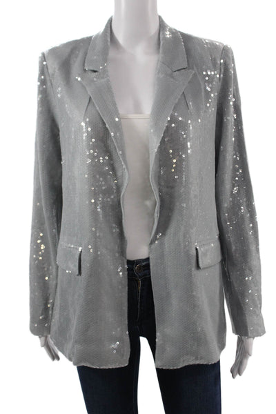Picadilly Womens Gray Collared Long Sleeve 80s Blazer Polyester Elastane Size L