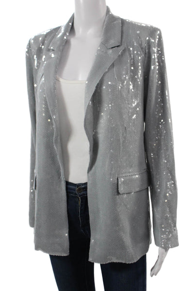 Picadilly Womens Gray Collared Long Sleeve 80s Blazer Polyester Elastane Size L