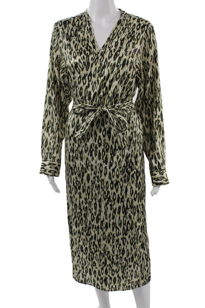 OFFICINE GENERALE Womens Wrap Dress Leopard Beige Long Sleeve Size M