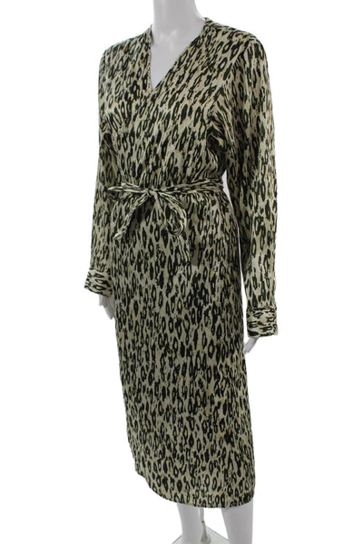 OFFICINE GENERALE Womens Wrap Dress Leopard Beige Long Sleeve Size M