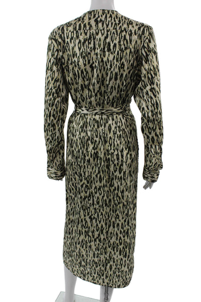 OFFICINE GENERALE Womens Wrap Dress Leopard Beige Long Sleeve Size M