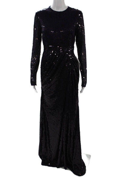 Mac Duggal Women Maxi Dress Dark Blue Long Sleeve Crew Neck Zip Size 6