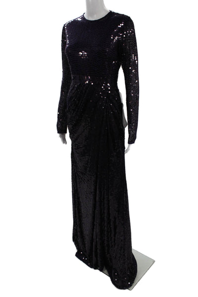 Mac Duggal Women Maxi Dress Dark Blue Long Sleeve Crew Neck Zip Size 6