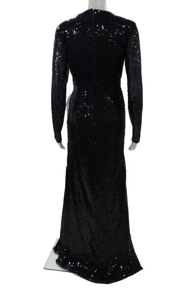 Mac Duggal Women Maxi Dress Dark Blue Long Sleeve Crew Neck Zip Size 6