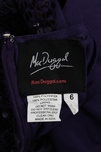 Mac Duggal Women Maxi Dress Dark Blue Long Sleeve Crew Neck Zip Size 6