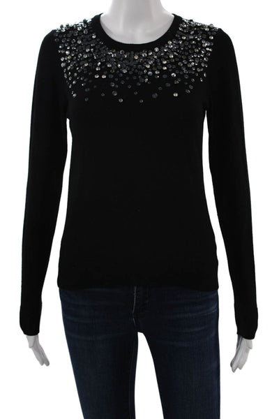 Milly Womens Pullover Black Cotton Blend Crewneck Zip Longsleeve Size S