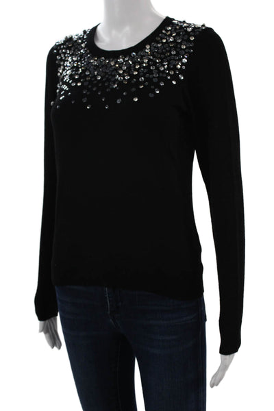 Milly Womens Pullover Black Cotton Blend Crewneck Zip Longsleeve Size S