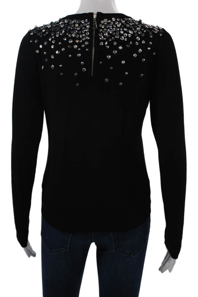 Milly Womens Pullover Black Cotton Blend Crewneck Zip Longsleeve Size S