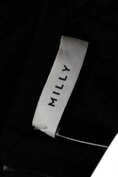 Milly Womens Pullover Black Cotton Blend Crewneck Zip Longsleeve Size S