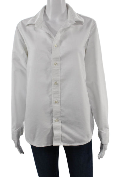 Lands End Women Plus Collared Button Up Long Sleeve White Cotton Blend Size 18