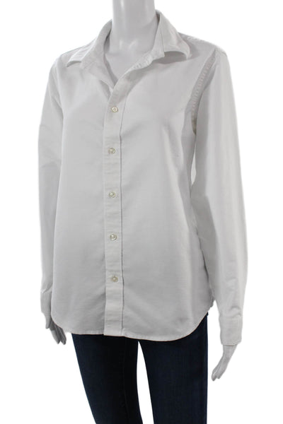Lands End Women Plus Collared Button Up Long Sleeve White Cotton Blend Size 18