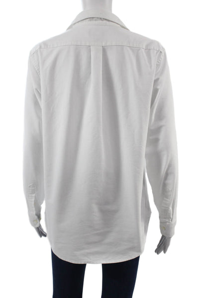Lands End Women Plus Collared Button Up Long Sleeve White Cotton Blend Size 18