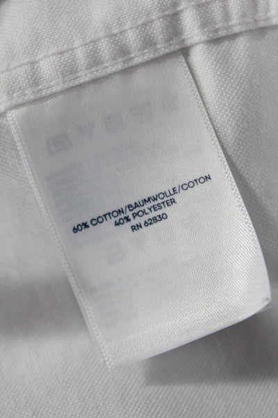Lands End Women Plus Collared Button Up Long Sleeve White Cotton Blend Size 18