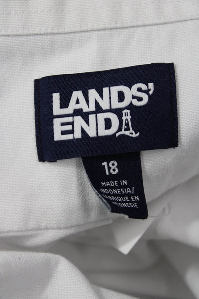Lands End Women Plus Collared Button Up Long Sleeve White Cotton Blend Size 18