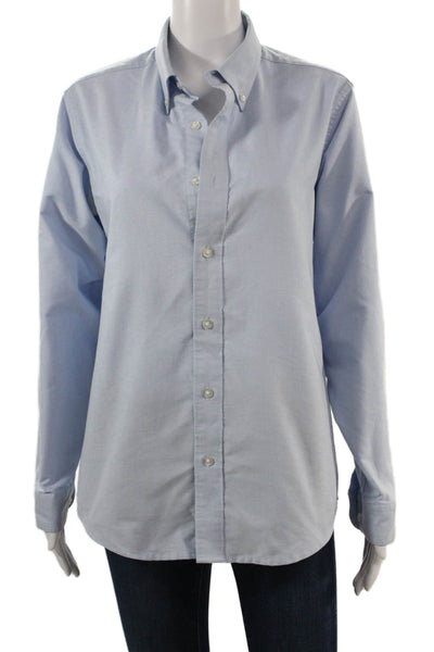 Lands End Mens Button-Down Collared Solid Light Blue Long Sleeve Shirt Size 18