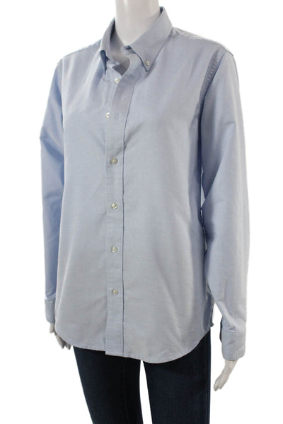 Lands End Mens Button-Down Collared Solid Light Blue Long Sleeve Shirt Size 18