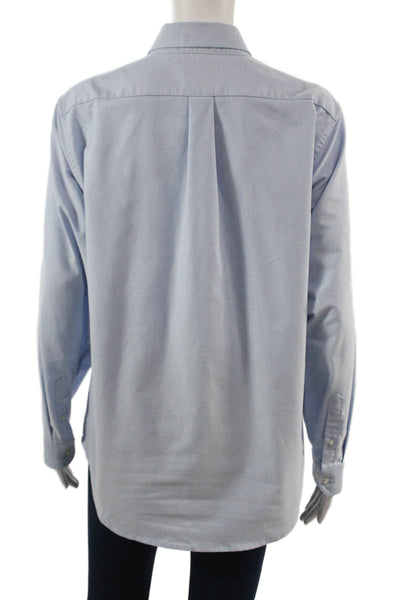 Lands End Mens Button-Down Collared Solid Light Blue Long Sleeve Shirt Size 18
