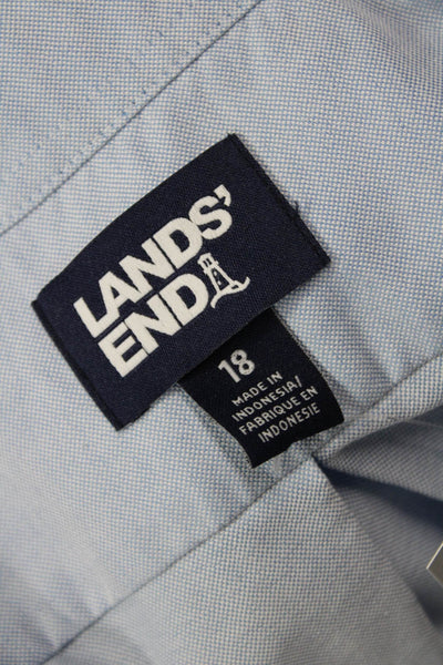 Lands End Mens Button-Down Collared Solid Light Blue Long Sleeve Shirt Size 18