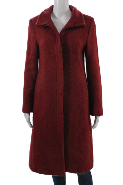 Calvin Klein Women Red Mohair Wool Blend Overcoat Collared Button Size 8