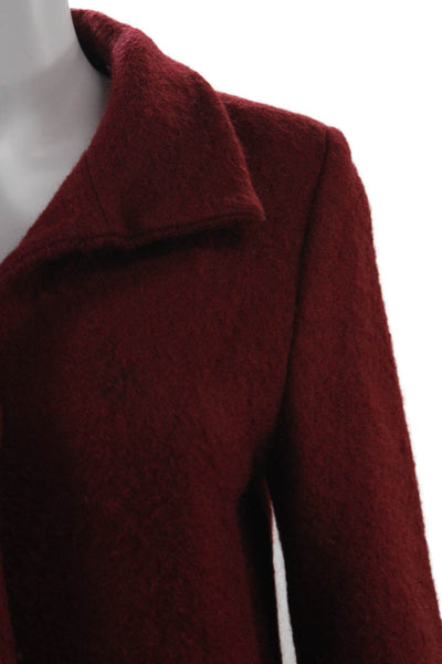 Calvin Klein Women Red Mohair Wool Blend Overcoat Collared Button Size 8