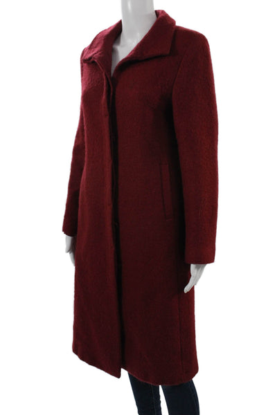 Calvin Klein Women Red Mohair Wool Blend Overcoat Collared Button Size 8