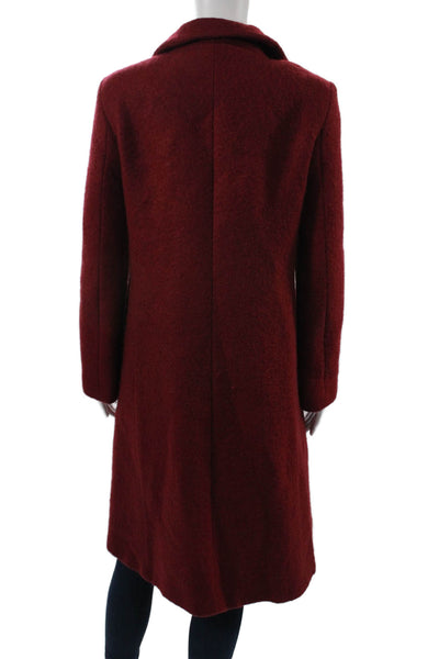 Calvin Klein Women Red Mohair Wool Blend Overcoat Collared Button Size 8