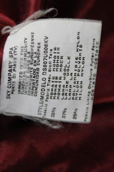 Calvin Klein Women Red Mohair Wool Blend Overcoat Collared Button Size 8