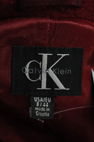 Calvin Klein Women Red Mohair Wool Blend Overcoat Collared Button Size 8