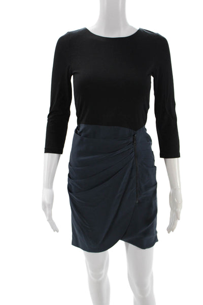 Alice + Olivia Womens Sheath Mini Dress Black Zip Round Neck 3/4 Sleeve Size 4