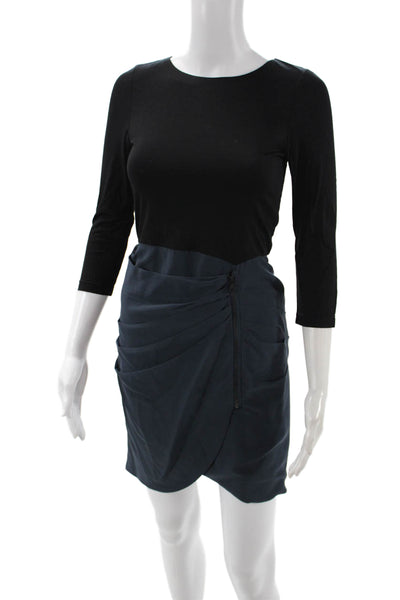 Alice + Olivia Womens Sheath Mini Dress Black Zip Round Neck 3/4 Sleeve Size 4
