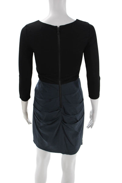 Alice + Olivia Womens Sheath Mini Dress Black Zip Round Neck 3/4 Sleeve Size 4