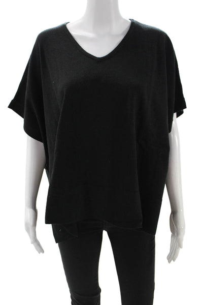 Renuar Women Basic V-Neck Short Sleeve Top Black Size XS