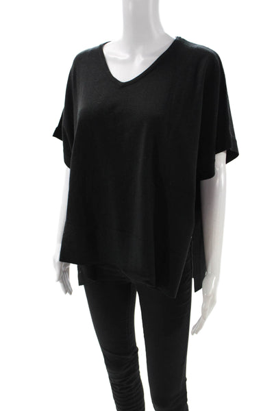 Renuar Women Basic V-Neck Short Sleeve Top Black Size XS