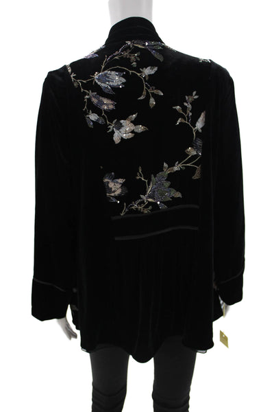 Aris A. Womens Bohemian Floral Coatigan Black Long Sleeve Polyester Size M
