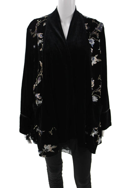 Aris A. Womens Black Floral Butterfly Long Sleeve Polyester Jacket Size 1X