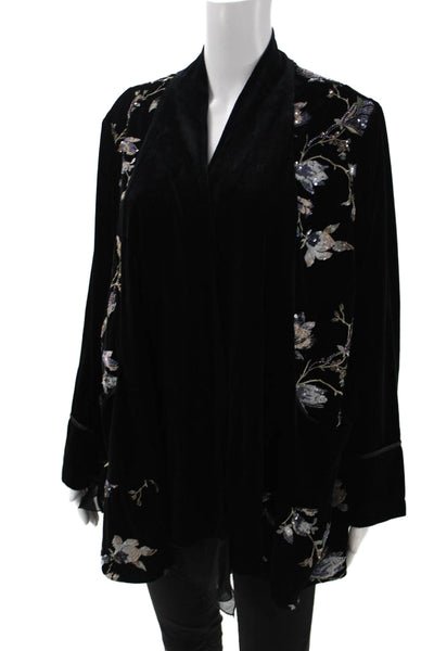 Aris A. Womens Black Floral Butterfly Long Sleeve Polyester Jacket Size 1X